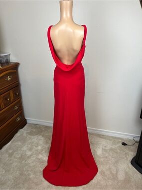 Glamour by Terani Couture Red Maxi Gown, Front Keyhole, Swoop Back, Size 0